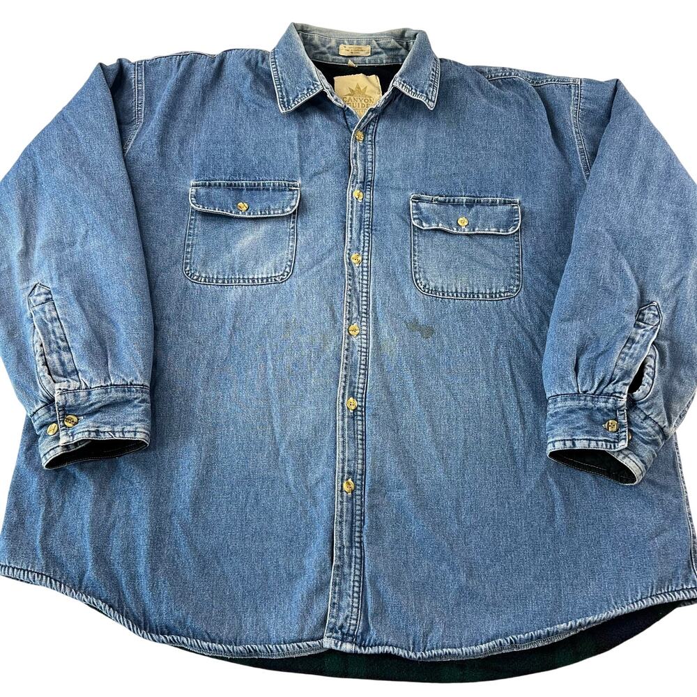Canyon Guide Vintage Denim Flannel Fined Button Down Shirt Jacket Men's size 2X